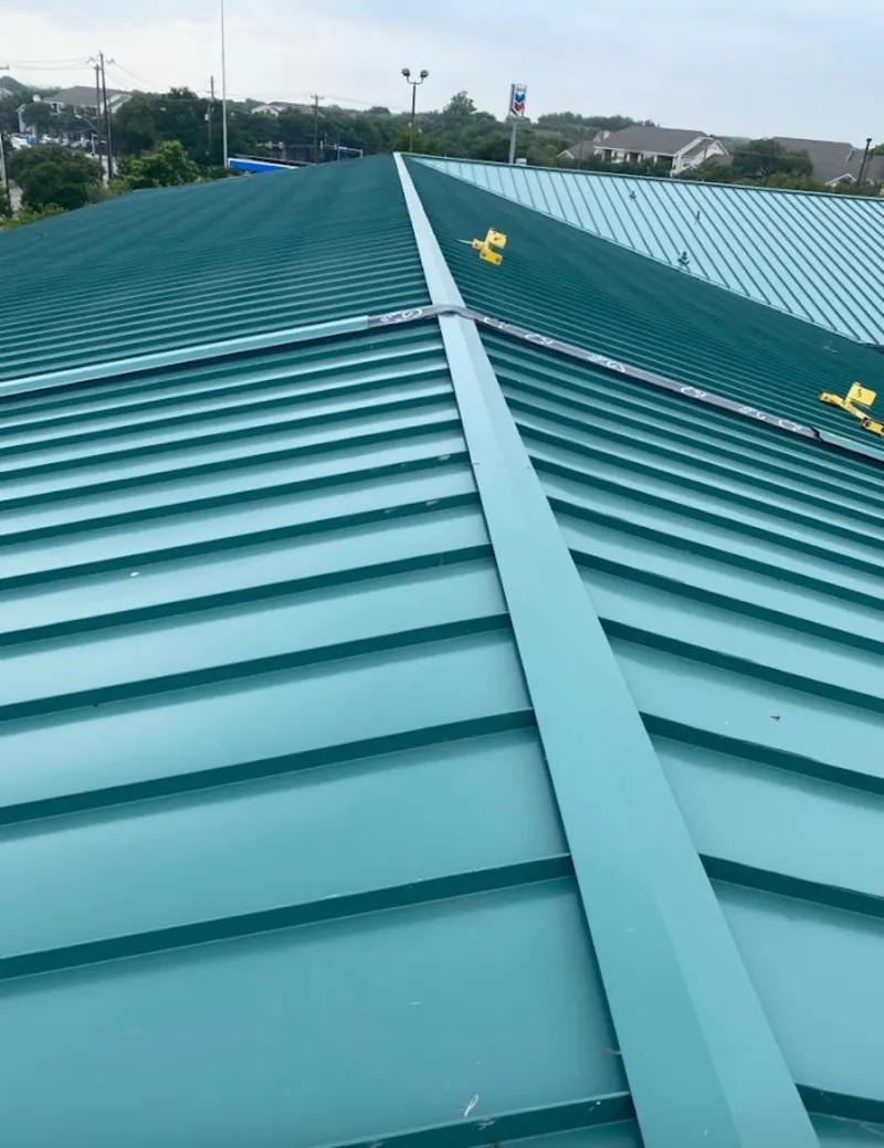 Green commercial metal roof ridge and valley for Metal Roof Repair in Bothell West